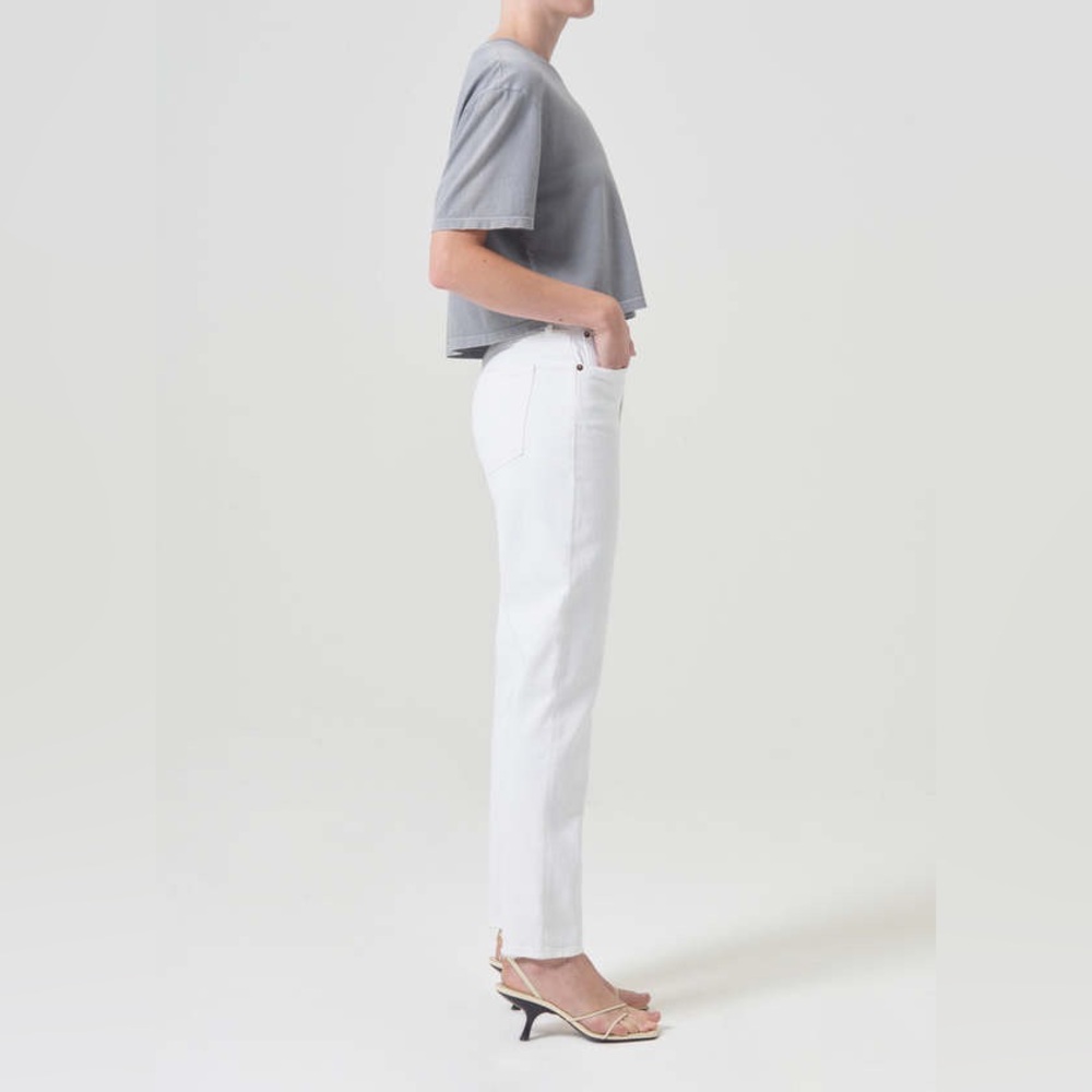 Agolde Riley Long High Rise Straight Leg Jeans With Raw Hem In Sour Cream Color - Picture 4 of 16